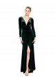 Cheap Plunging V-Neckline Long Sleeves Open Back Velvet Prom Dress UK