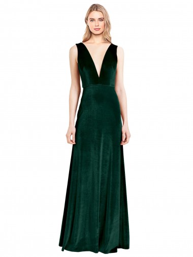Cheap Daring Deep V-Neck Long Full Length Velvet Prom Dress UK