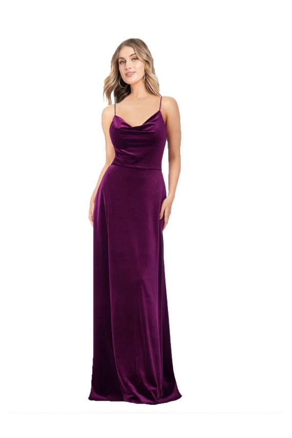 Cheap Draped Neckline Spaghetti Straps Velvet Prom Dress UK