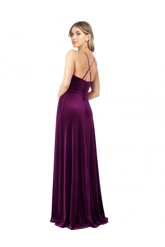 Cheap Draped Neckline Spaghetti Straps Velvet Prom Dress UK