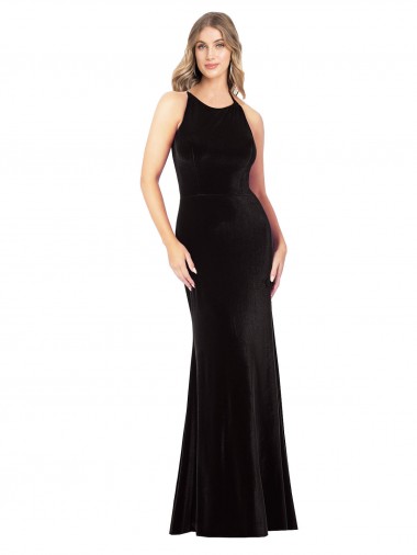 Cheap Vintage Velvet High Neck Prom Dress with Strappy Back UK