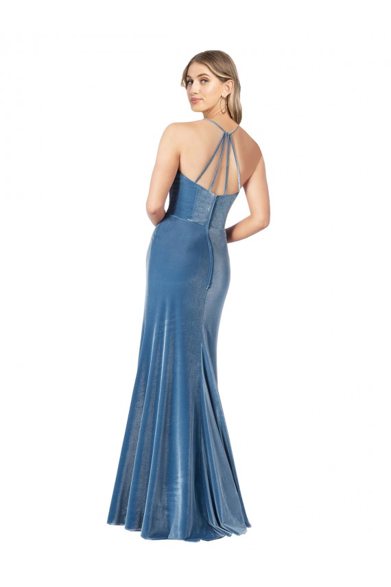 Cheap Vintage Velvet High Neck Prom Dress with Strappy Back UK