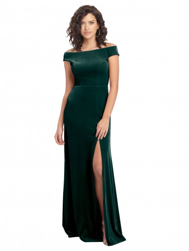 Cheap Floor Length Cap Sleeves Long Velvet Prom Dress with High Side Slit UK