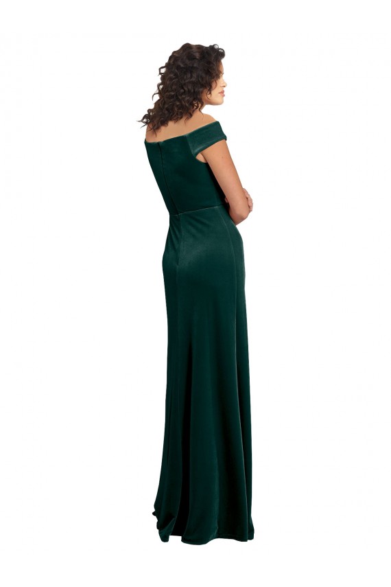 Cheap Floor Length Cap Sleeves Long Velvet Prom Dress with High Side Slit UK