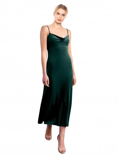 Cheap Midi Length Cowl Neck Velvet Slip Cocktail Prom Dress / Homecoming Dress UK