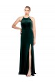 Cheap Long Jewel Neck Full Length Velvet Prom Dress with Side Slit UK