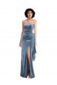 Cheap Strapless Velvet Maxi Prom Dress with Draped Skirt UK