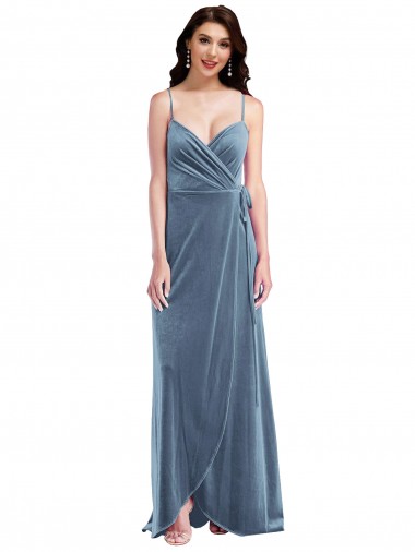 Cheap Velvet Wrap Maxi Prom Dress with Pockets UK