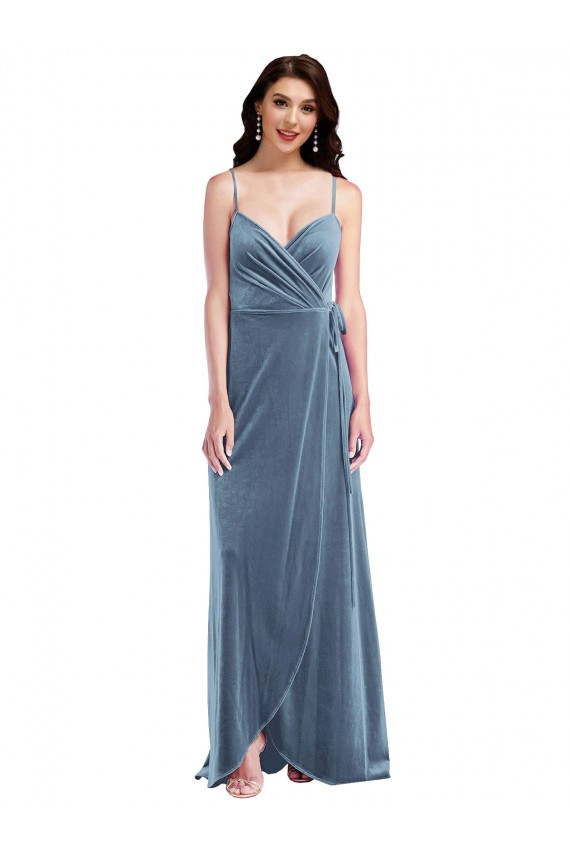 Cheap Velvet Wrap Maxi Prom Dress with Pockets UK