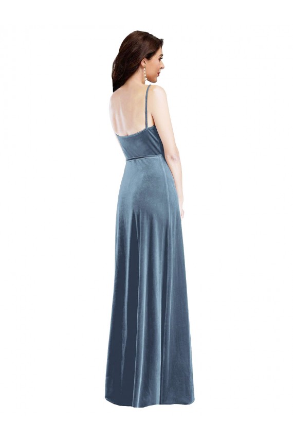Cheap Velvet Wrap Maxi Prom Dress with Pockets UK