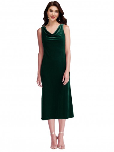 Cheap Cowl Neck Velvet Midi Length Cocktail Prom Dress / Homecoming Dress UK