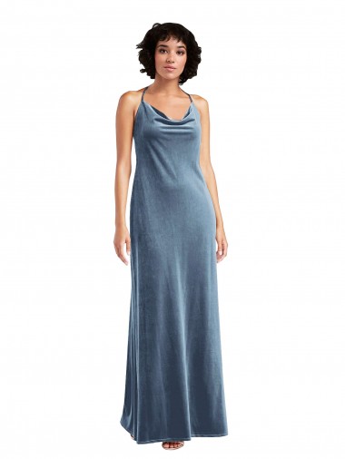 Cheap Cowl Neck Velvet Maxi Slip Prom Dress UK