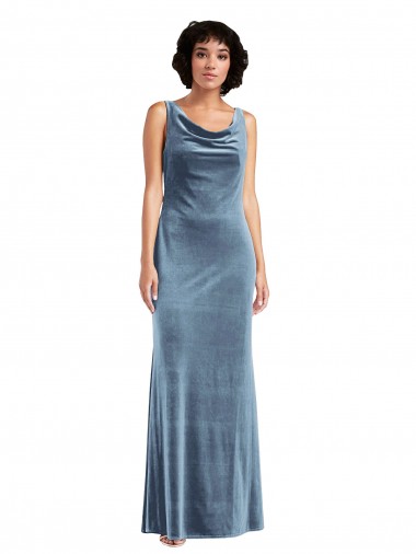 Cheap Floor Length Cowl Neck Long Stretch Velvet Maxi Prom Dress UK