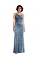 Cheap Floor Length Cowl Neck Long Stretch Velvet Maxi Prom Dress UK