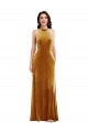Cheap High-Neck Halter Velvet Maxi Prom Dress with Front Slit UK