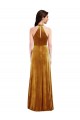 Cheap High-Neck Halter Velvet Maxi Prom Dress with Front Slit UK