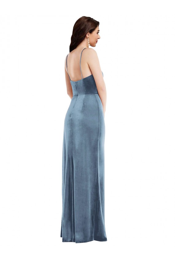 Cheap Spaghetti Strap Velvet Maxi Prom Dress with Draped Skirt UK