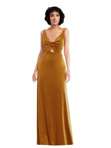 Cheap Twist Front Cutout Velvet Maxi Prom Dress with Pockets UK
