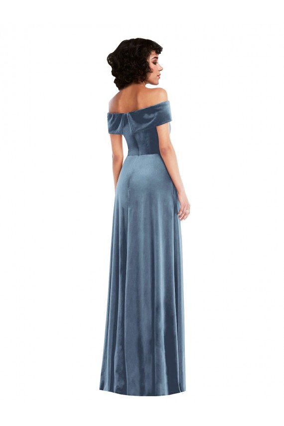 Cheap Draped Cuff Off the Shoulder Velvet Maxi Prom Dress with Pockets UK