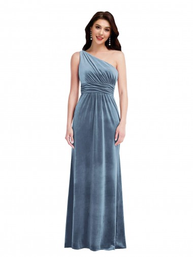 Cheap One Shoulder Draped Velvet Maxi Prom Dress UK