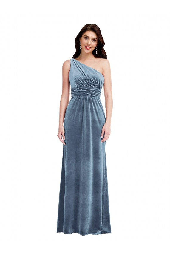 Cheap One Shoulder Draped Velvet Maxi Prom Dress UK