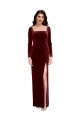 Cheap Sleek Square Neck Spaghetti Straps Velvet Prom Dress with Side Slit UK