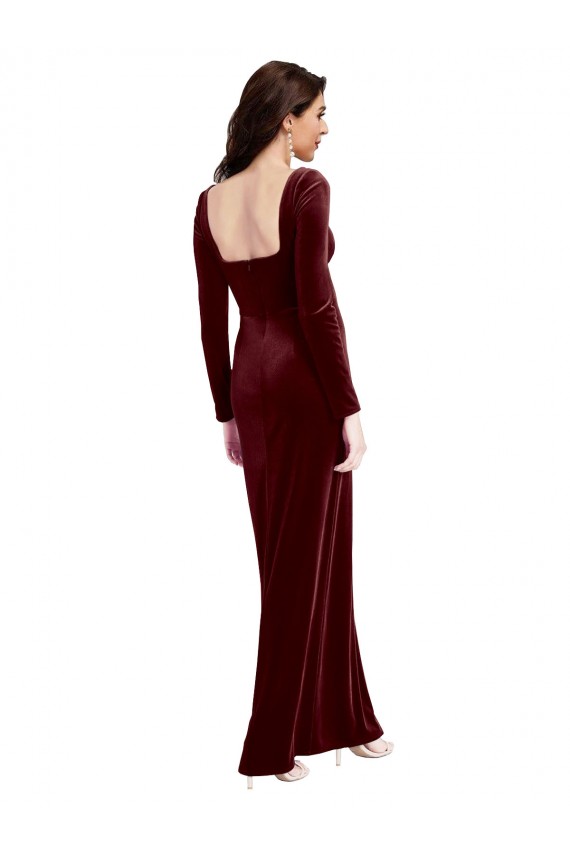 Cheap Sleek Square Neck Spaghetti Straps Velvet Prom Dress with Side Slit UK