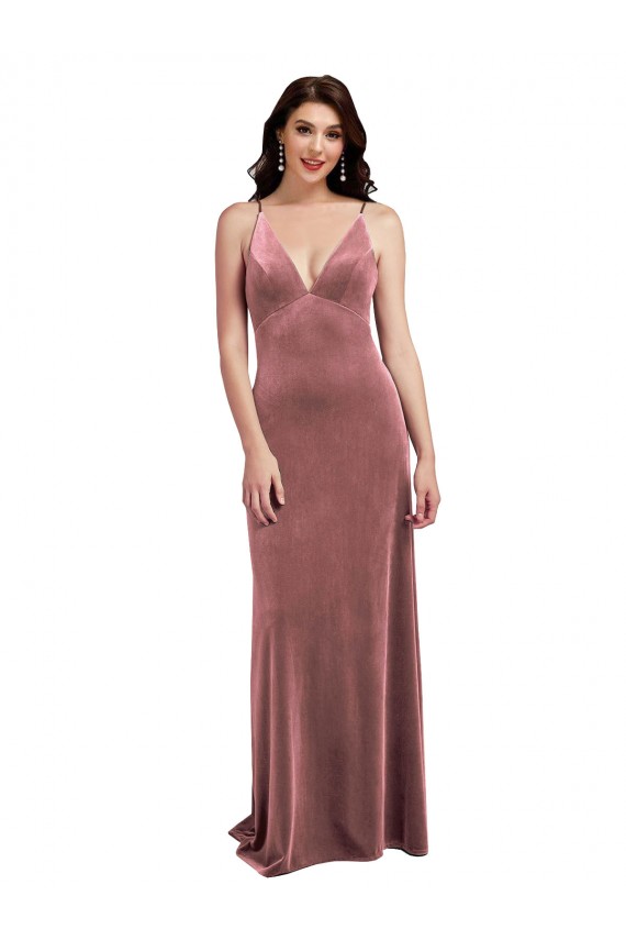 Cheap Low Scoop Back Long V-Neck Velvet Slip Prom Dress UK