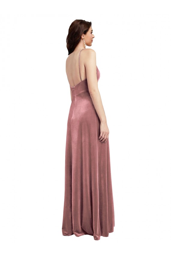 Cheap Low Scoop Back Long V-Neck Velvet Slip Prom Dress UK