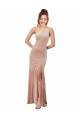 Cheap One Shoulder Stretch Velvet Prom Dress with Front Slit UK