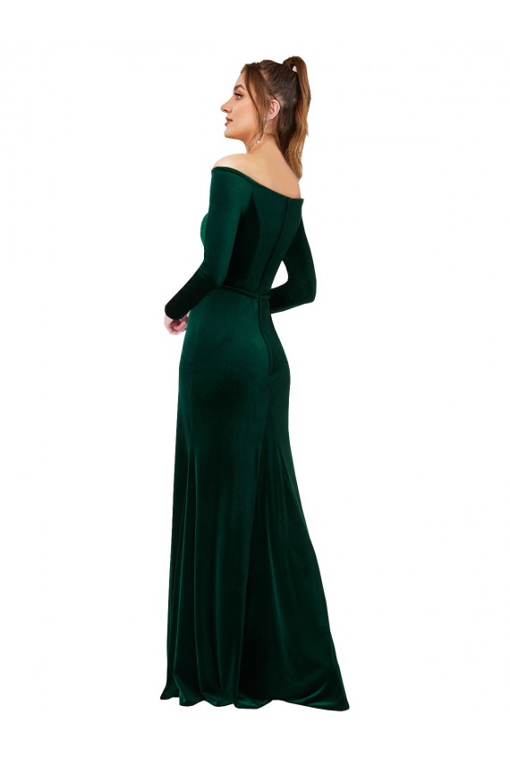 Cheap Off the Shoulder Long Sleeves Stretch Velvet Prom Dress UK