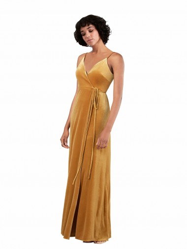Cheap Romantic Velvet Floor Length Prom Dress with Wrap Detail UK