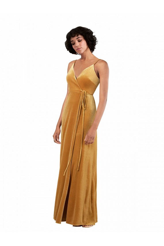 Cheap Romantic Velvet Floor Length Prom Dress with Wrap Detail UK
