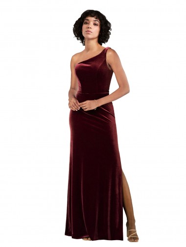 Cheap One Shoulder Floor-Length Velvet Prom Dress UK