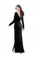 Cheap Long Sleeves Velvet Prom Dress with V-Neckline and Thigh Slit UK
