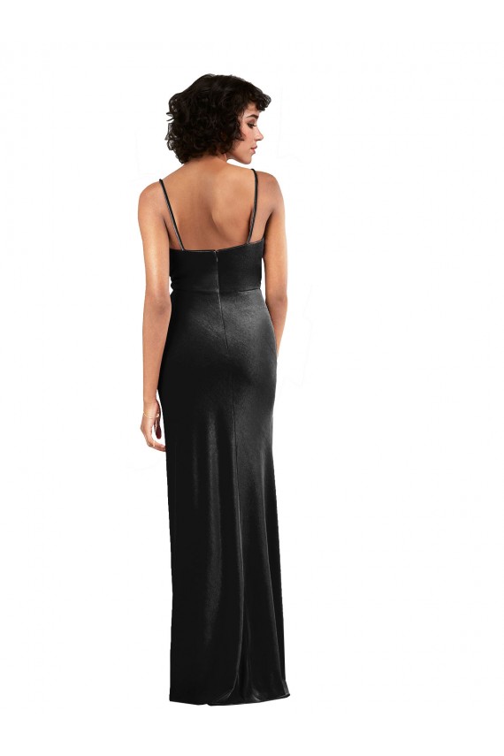 Cheap Modern Floor-Length Velvet Prom Dress with Cowl Neck and Spaghetti Straps UK
