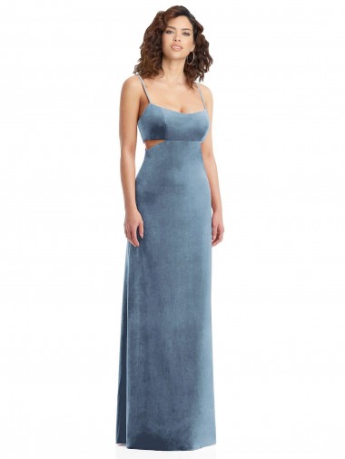Cheap Spaghetti Strap Long Full Length Velvet Maxi Prom Dress UK
