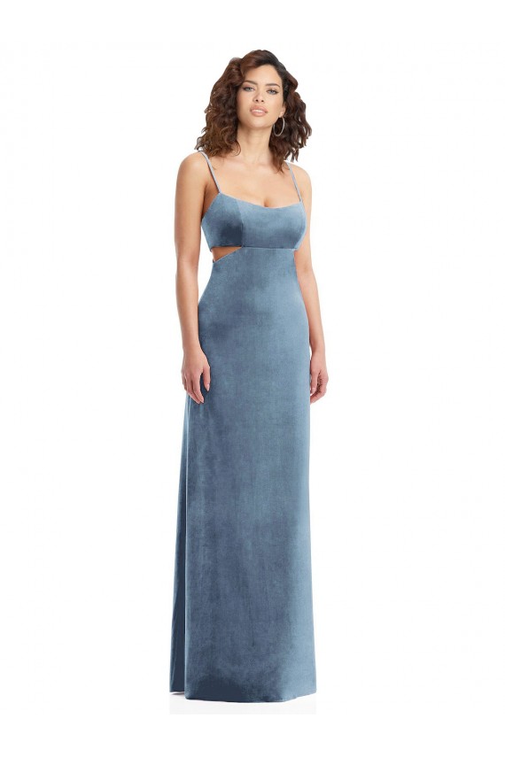 Cheap Spaghetti Strap Long Full Length Velvet Maxi Prom Dress UK