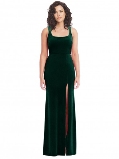 Cheap Square Neck Long Velvet Maxi Prom Dress UK