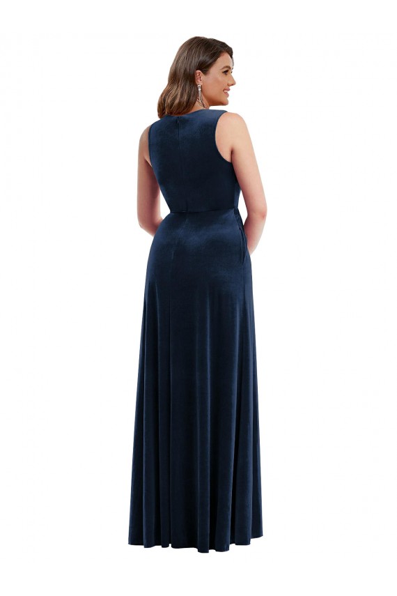 Cheap Deep V-Neck Sleeveless Velvet Maxi Prom Dress with Pockets UK