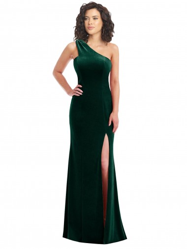 Cheap One Shoulder Velvet Trumpet Prom Dress with Front Slit UK