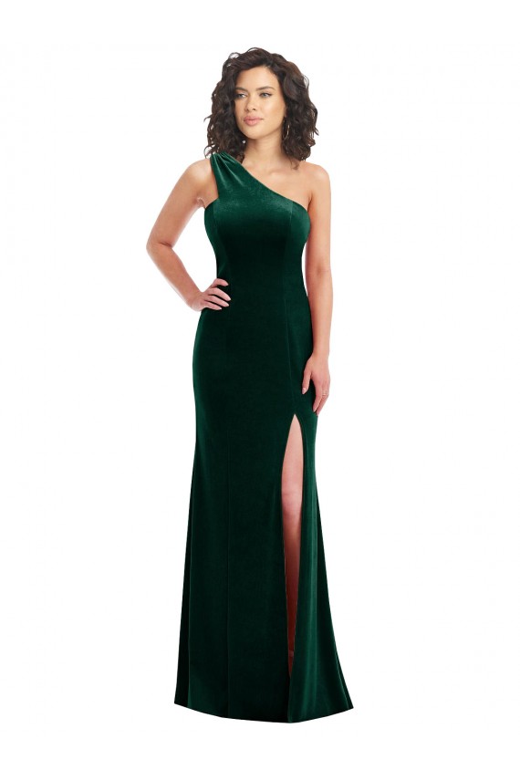Cheap One Shoulder Velvet Trumpet Prom Dress with Front Slit UK
