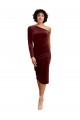 Cheap One Shoulder Fitted Short Midi Length Velvet Prom Dress UK