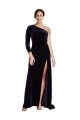 Cheap One Sleeve Long Velvet Prom Dress with Thigh High Split UK