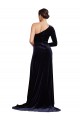 Cheap One Sleeve Long Velvet Prom Dress with Thigh High Split UK