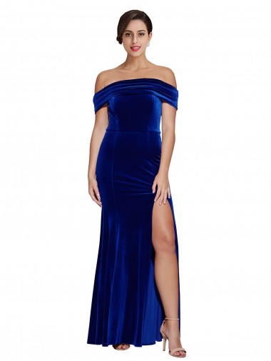 Cheap Full Length Long Velvet Prom Dress with Side Split UK