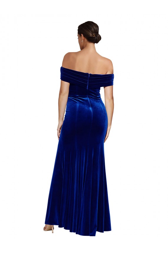 Cheap Full Length Long Velvet Prom Dress with Side Split UK