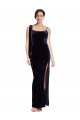 Cheap Long Velvet Prom Dress with Side Thigh Split and Shoulder Tie UK