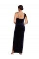 Cheap Long Velvet Prom Dress with Side Thigh Split and Shoulder Tie UK
