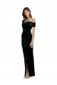 Cheap Long Asymmetric Neckline Ruched Velvet Prom Dress UK